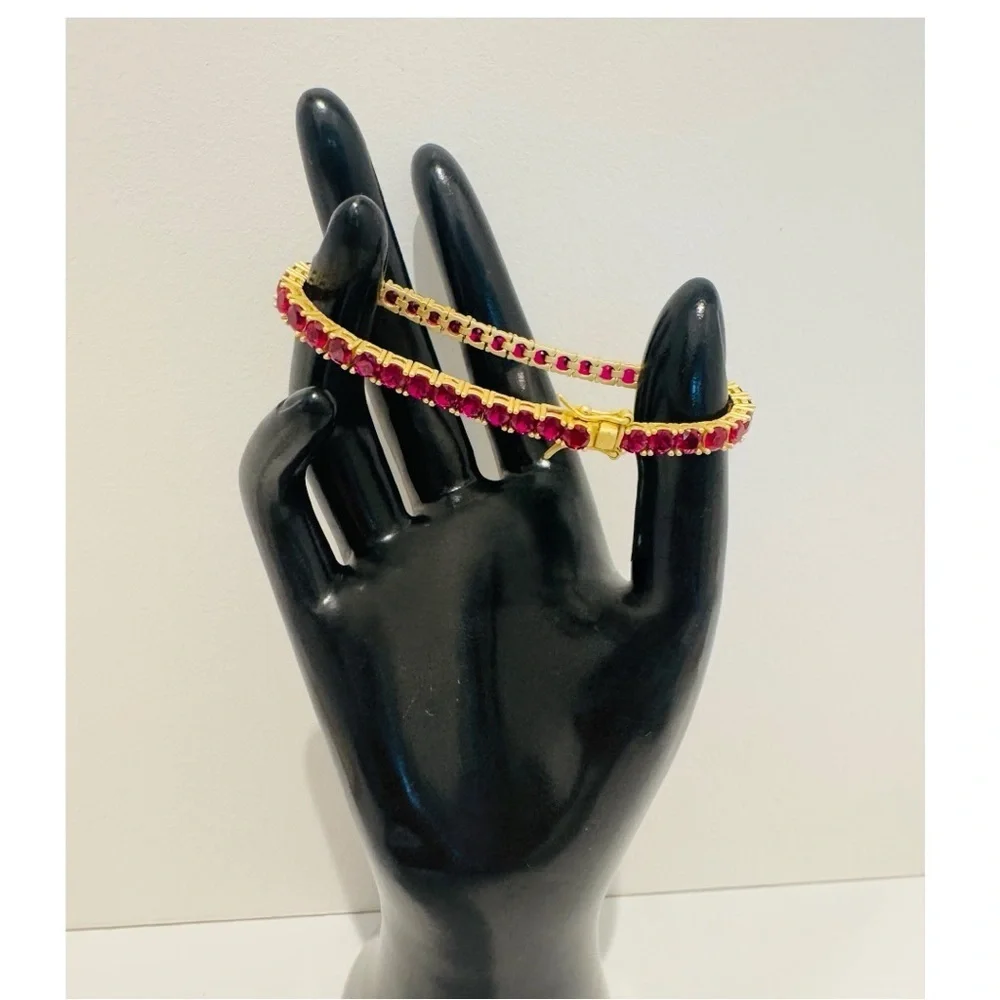 Freida Rothman Midnight Tri-Tone Twilight 14K Gold Tennis Bracelet Ruby Red - Picture 4 of 14